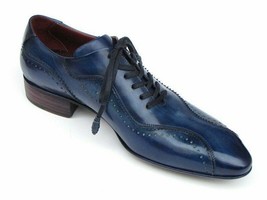 Handmade Men New Style Shiny Blue Color Genuine Leather Lace Up Shoes - £120.26 GBP