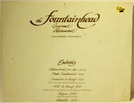 Vintage The Fountainhead Gourmet Restaurant Bar Menu Gatlinburg Tennessee - $19.79