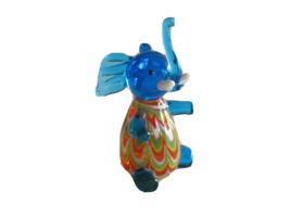 Hand Blown Art Glass Blue Elephant Raised Trunk Up Figurine Tusks Sitting ~2.75&quot; - £7.86 GBP
