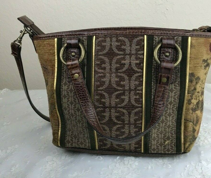 Fossil Tapestry & Leather Crossbody Bag 7" x 9" x 3.5" Vintage Item image 3