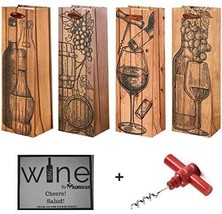 Set of 4 Elegant Bar Tools &amp; Drinkware Wine Gift Bags &amp; Bonus Corkscrew Bottle - $16.82