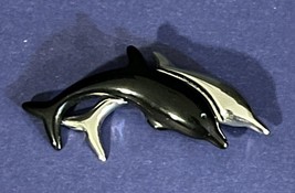 Vintage Liz Claiborne Dolphin Brooch One Black Enamel One Silver Tone Marked - £3.69 GBP