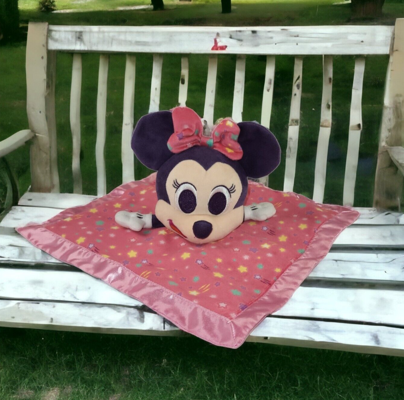 Primary image for Disney Plush Pink Minnie Mouse Lovey Security Blanket Rattle Satin Trim