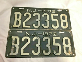 2 Vtg 1932 N.J. License Plate Tag B23358 Black Automobile Vehicle Transp... - $179.95