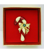 NEW Vintage Christmas Signed VAN DELL Candy Cane Pendant / BROOCH PIN Rh... - £21.95 GBP