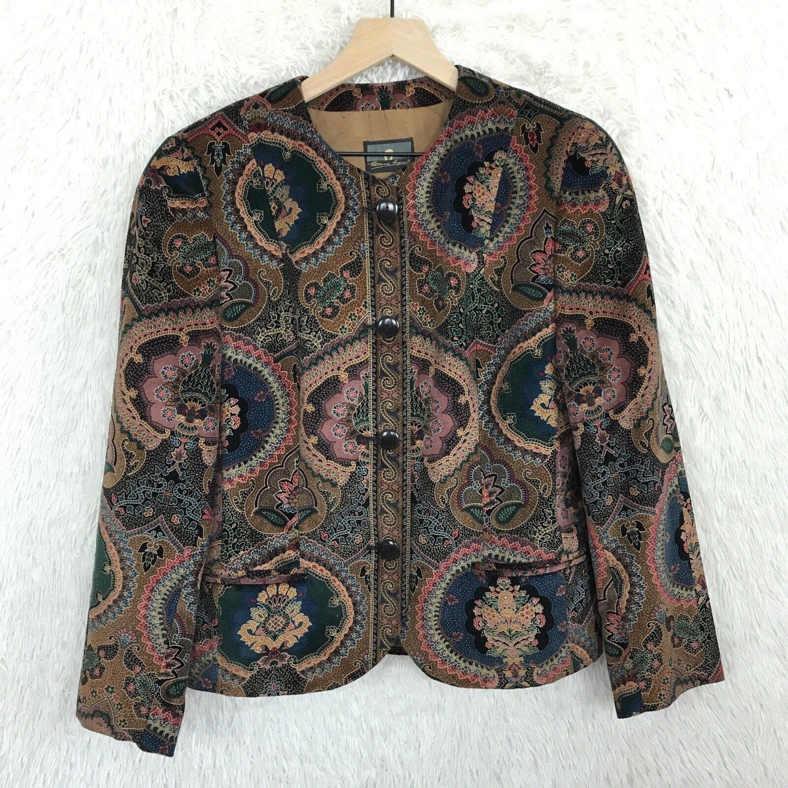 Primary image for Etienne Aigner Tapestry Coat Cotton Suede VTG West Germany Womens UK 14