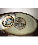 Set 2 Pc Hand Made Netzi Tonala Stoneware Pottery Tray &amp; Bowl Mexico Chi... - $1,019.33 MXN