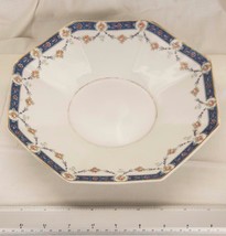 Vintage Serving Dish Bowl Union Ceramique UC Limoges France Blue White Gold mjb - £65.93 GBP