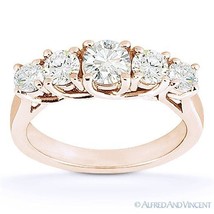 Forever ONE D-E-F Round Cut Moissanite 14k Rose Gold Trellis Wedding Ring Band - £710.66 GBP+
