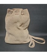 The Sak Crochet Drawstring Backpack Purse Tan Khaki Boho Bucket Bag Slouchy - $560.96 MXN