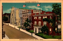 Linen Postcard Club Row, Masonic Temple &amp; Elks Club - Scranton, PA 1956-bk43 - £3.16 GBP