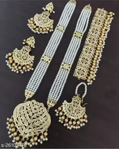 Kundan Jadau Islamic Earrings Bridal Wedding Dulhan Jewelry Set Long Rani golden - £30.96 GBP