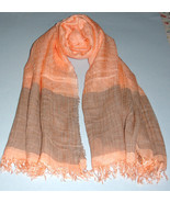 Sferra Oversized Scarf Peach/Brown Silk Blend Lightweight Weave 29x86" I... - $48.90