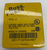 Bussmann MDL-2 Glass Fuses, 250VAC 125VDC 2Amp, Box of 5  - $7.35