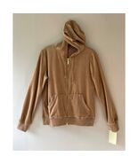 Michael Kors Sz M Tan Velour Full Zip Hoodie Jacket Sweater Pockets - $48.10