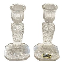 Violetta Poland Crystal Candlestick Pair Handcut Lead Crystal 24X Cut 7 ... - $47.89