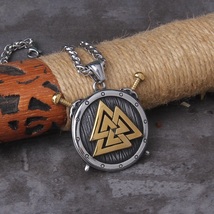 Stainless Steel Norse Viking Valknut Necklace Men Vintage Warrior Shield Pendant - £14.33 GBP+