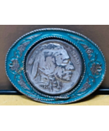 Indian Head Buffalo Nickel Belt Buckle Large Coin Siskiyou Co AQUA 1991 ... - $19.80