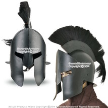Wearable Steel Greek Spartan King Crested Helmet in Black Finish LARP with Liner - £71.42 GBP