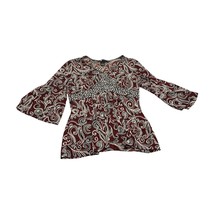 Carole Little Blouse Top Women&#39;s Medium Red Paisley Polyester Stretch Pu... - $26.11