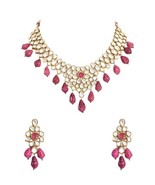 VeroniQ Trends-Designer Kundan Meenakari Necklace with Carved Glass Bead... - £94.81 GBP