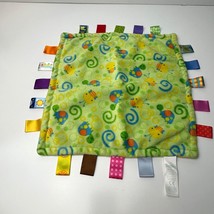 Baby Sensory Taggies Blanket Green Yellow Colorful Ribbons 14”x14” Plush... - $12.19