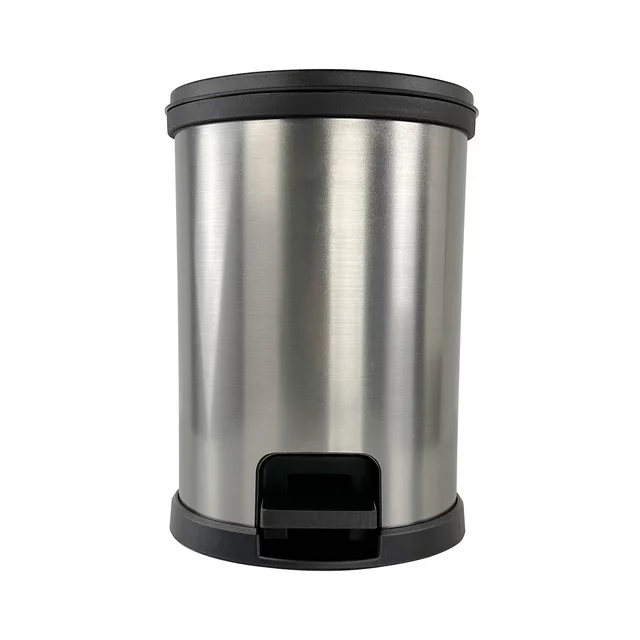 Mainstays 1.5 Gallon Trash Can. Plastic Round Step Bathroom Trash Can - Silver - £38.48 GBP