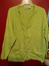 015 Womans Chico&#39;s Size 2 Green Lg Sleeve Mother of Pearl Button Down Lab Shirt - £9.58 GBP