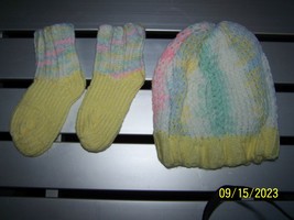 Handcrafted Knit Hat and Booties 6-12 months - $25.00