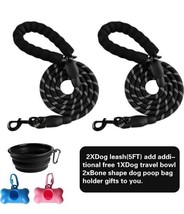 Dog Leash 2 Packs with Padded Handle, Durable Reflective Leash Poop Bag Bowl - £32.76 GBP