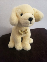 FAO Schwarz Yellow Lab Puppy Dog Plush Stuffed Animal Gold Bow Sitting - $16.34