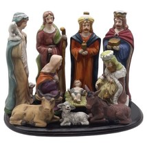 Vtg Internaional Bazaar Nativity 10pc Porcelain Christmas Figures Wood Base READ - £21.90 GBP