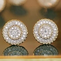 14K Yellow Gold Plated 2.10 Ct Round Cut Simulated Diamond Cluster Stud Earrings - £54.28 GBP