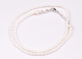 Freshwater Pearl Necklace: White Rice Pearls-Sterling Silver Clasp Vinta... - $83.06+