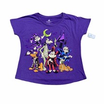 Disney Parks Womens Shirt XS Halloween Purple Glitter Mickey Minnie Goofy Donald - £17.62 GBP
