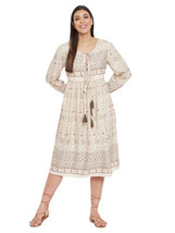 Floral Printed Beige Poly Cotton Empire Dress for Women - £24.83 GBP