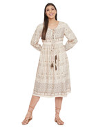 Floral Printed Beige Poly Cotton Empire Dress for Women - £24.48 GBP