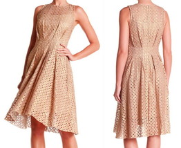 Eva Franco Metallic Embroidered Dress 4 Small $336 Nice Drape Gold Lace Overlay - £65.92 GBP