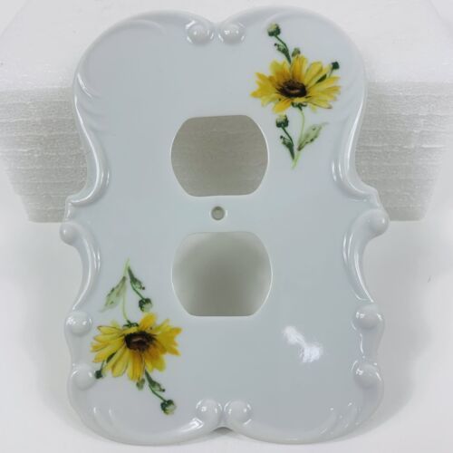 Primary image for Single Gang Outlet Plate Cover Ceramic White Yellow Sunflower Duplex Receptacle