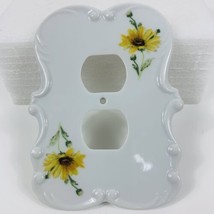 Single Gang Outlet Plate Cover Ceramic White Yellow Sunflower Duplex Receptacle - £27.77 GBP
