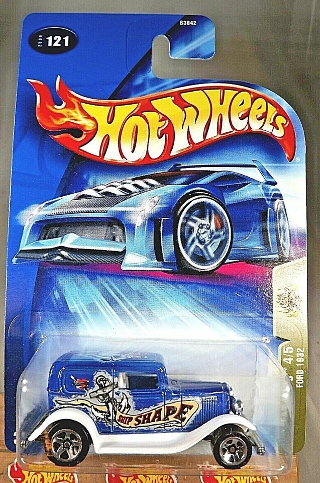 2004 Hot Wheels #121 Tat Rods 4/5 FORD 1932 Blue White-Fenders w/Chrome 5 Spoke