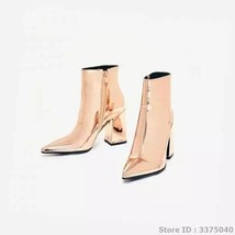 Er thick heel short boots women high chunky heel patent leather silver pink ankle boots thumb200
