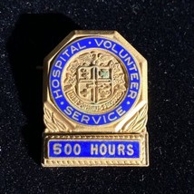 Vintage c1960 Hospital Volunteer Enamel Pin 500 Hours Service Brooch - $14.95