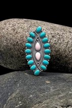 Navajo Signed Sterling Silver Natural Turquoise Pink Conch Cluster Ring 8.25 - £219.81 GBP