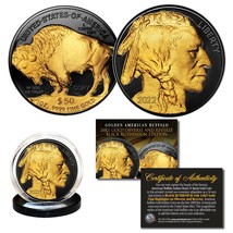 2022 Black Ruthenium $50 American Gold Buffalo Indian Tribute Coin w/ 24KT Gold - £14.99 GBP