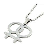 DOUBLE FEMALE SYMBOL NECKLACE Stainless Steel Pendant LGBT Lesbian Pride... - $8.95