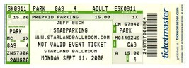 Biglietto Del Concerto Di Jeff Beck 11 Settembre 2006 Sayreville New Jersey - $29.68