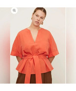 nwt $295 VINCE Women&#39;s Cuffed Short Sleeve V-Neck Blouse L orange peplum... - $98.99