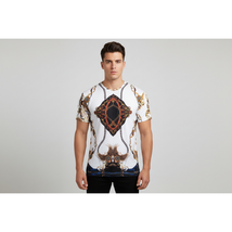 Men Crew T Shirt Makrom Turkey Medallion Chain Floral European 1217-420 White image 2