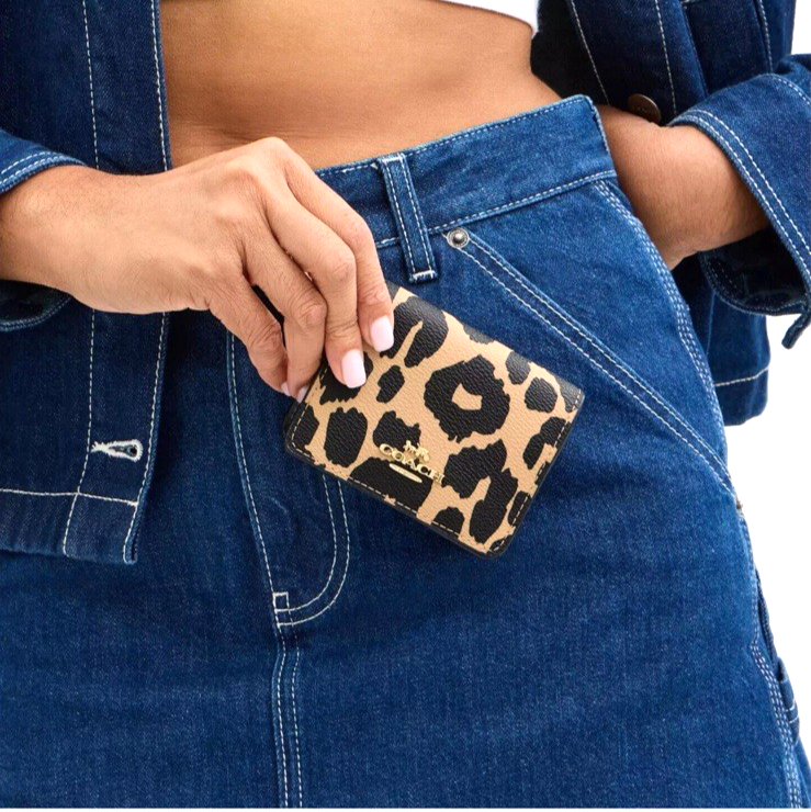 New Coach CX151 Mini Wallet on Chain Leopard Multi Animal Print Item image 2